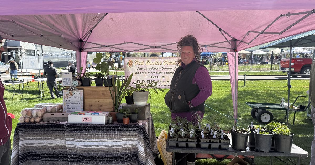 Clark Fork River Market vendor Full Bushel Farm on a Saturday morning in downtown Missoula